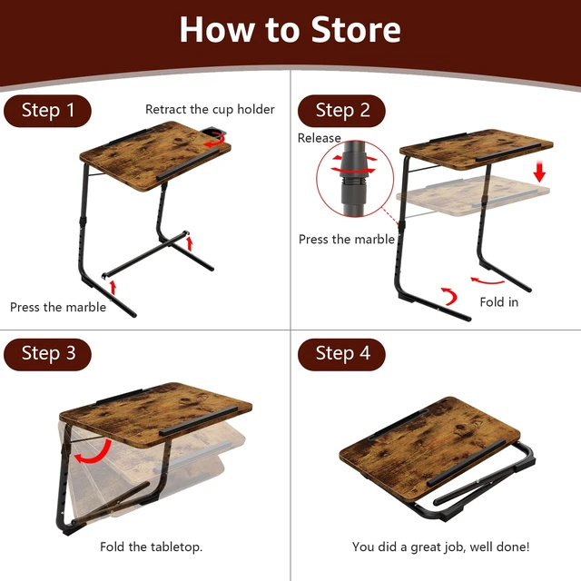 Alt view image 7 of 7 - TV Trays Set of 2 - Folding TV Tray Adjustable Dinner Trays for Eating On Couch Wooden Tables Mate Stand Foldable Rustic Desk with Cup Holder Portable