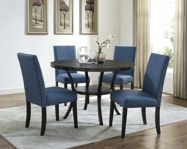 Alt view image 5 of 6 - Biony Blue Fabric Dining Chairs with Nailhead Trim, Set of 2