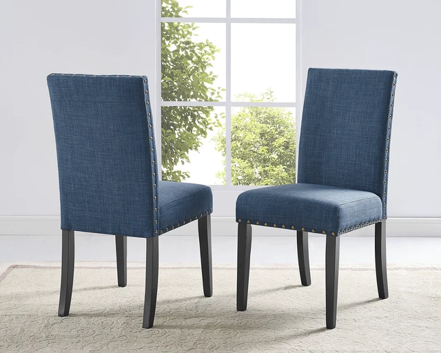 Alt view image 6 of 6 - Biony Blue Fabric Dining Chairs with Nailhead Trim, Set of 2