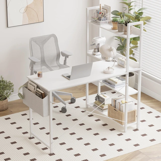 Alt view image 3 of 6 - 47 Inch Computer Desk with Bookshelf, Corner Desk with Storage, L Shaped Desk, Home Office Desks, Writing Study Desk for Bedroom, White