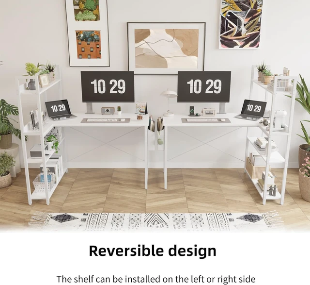 Alt view image 5 of 6 - 47 Inch Computer Desk with Bookshelf, Corner Desk with Storage, L Shaped Desk, Home Office Desks, Writing Study Desk for Bedroom, White