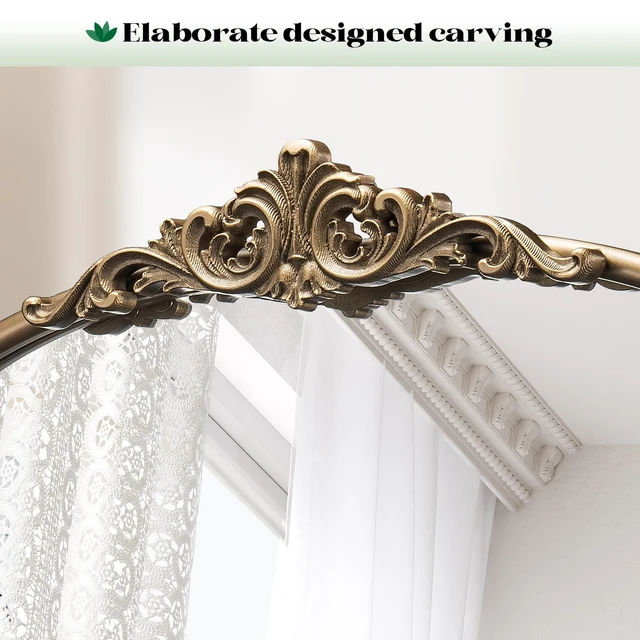 Alt view image 4 of 7 - Vintage Gold Mirror, 24"x36" Antique Gold Bathroom Arched Mirrors | Wall Ornate Arch Brass Baroque Mirror Over Sink, Bedroom, Fireplace, Entryway, Living Room, Vantiy, Hanging or Leaning