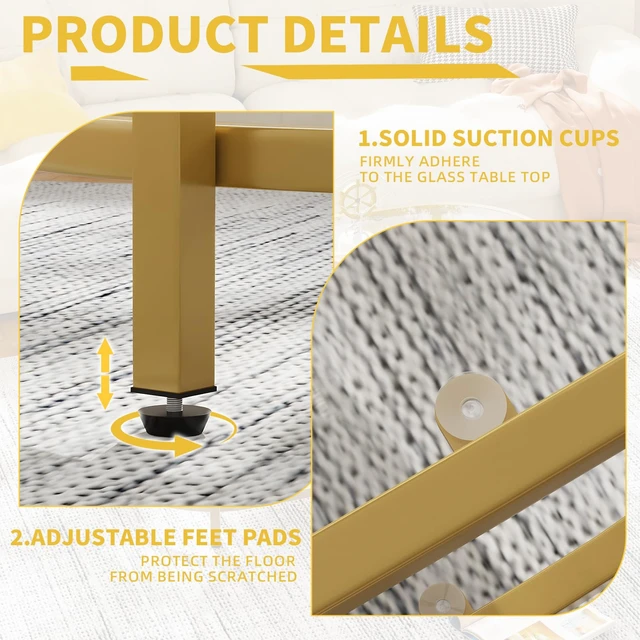 Alt view image 6 of 7 - Coffee Table Gold Oval Glass Table for Living Room,2 Tiers Oval Center Table with Sturdy Metal Frame, Modern Tempered Glass Tables for Bedroom Living Room Home Office