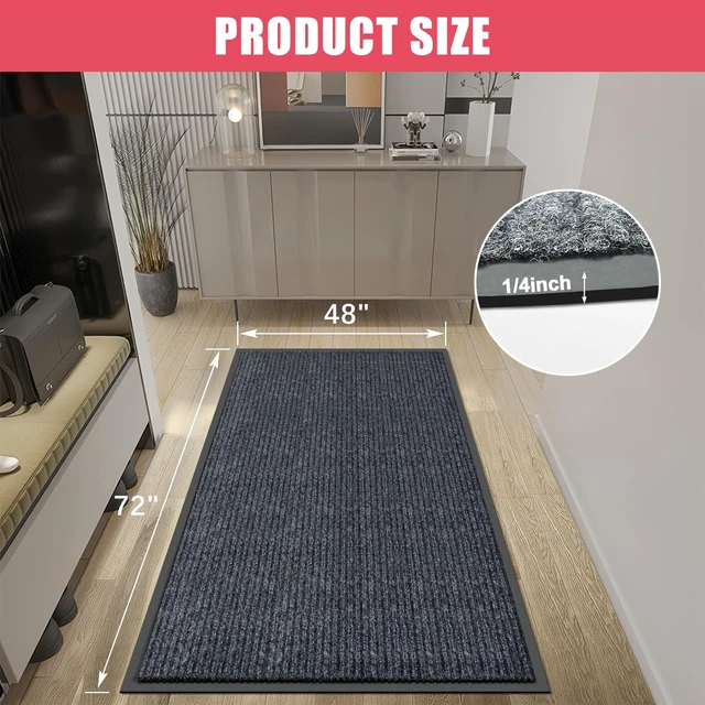 Alt view image 4 of 7 - Front Door Mat, 4'x6' Indoor Outdoor Entrance Mat | Commercial Floor Mats Entrance, Heavy Duty Durable Welcome Mats, Rubber Backing Non Slip Outdoor Mats for Entryway,Dark Gray