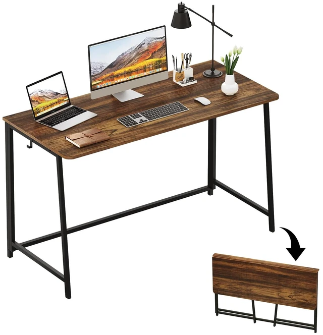 Main image of Folding Desk, 47.2" Foldable Computer Table for Small Spaces, Walnut | Easy Assembly and Fold, Sturdy Home office desks for Study Bedroom Dorm Space Saving Writing Work Apartment