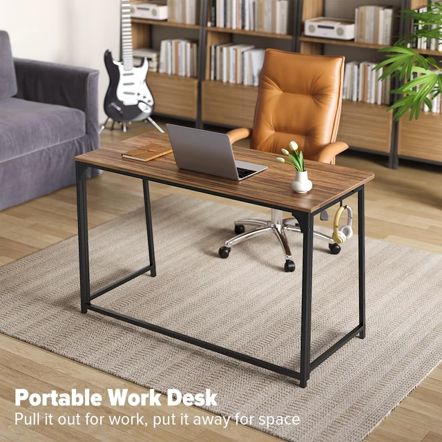 Alt view image 6 of 7 - Folding Desk, 47.2" Foldable Computer Table for Small Spaces, Walnut | Easy Assembly and Fold, Sturdy Home office desks for Study Bedroom Dorm Space Saving Writing Work Apartment