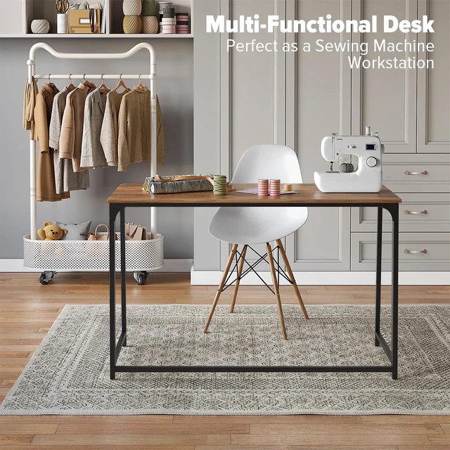 Alt view image 7 of 7 - Folding Desk, 47.2" Foldable Computer Table for Small Spaces, Walnut | Easy Assembly and Fold, Sturdy Home office desks for Study Bedroom Dorm Space Saving Writing Work Apartment