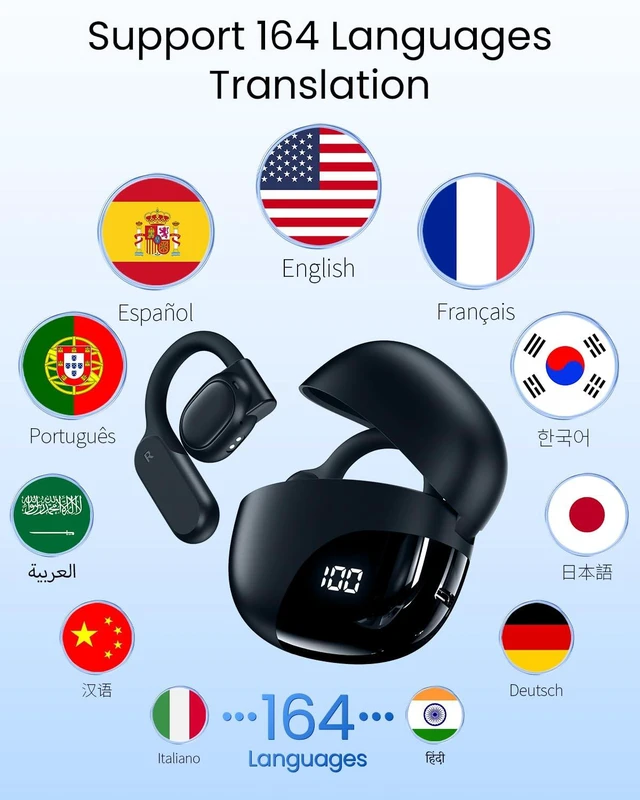 Alt view image 2 of 7 - AI Translation Earbuds Real Time 164 Languages 80H Playtime Translator Ear Buds Audifonos Traductores Inglés Español Wireless Earphones Bluetooth AI Headphone for Travel Meeting Learning K08