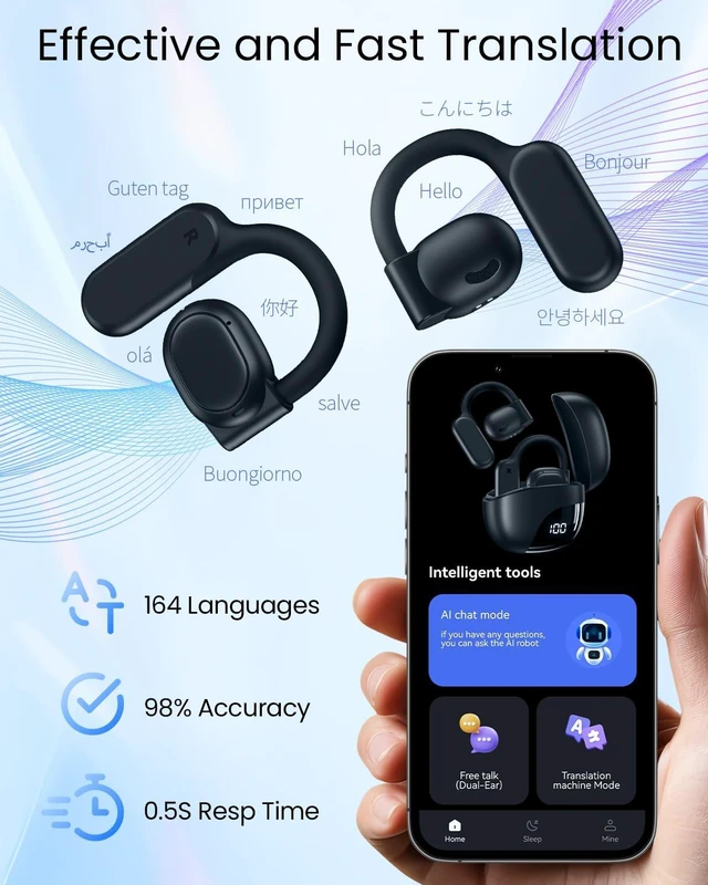 Alt view image 6 of 7 - AI Translation Earbuds Real Time 164 Languages 80H Playtime Translator Ear Buds Audifonos Traductores Inglés Español Wireless Earphones Bluetooth AI Headphone for Travel Meeting Learning K08