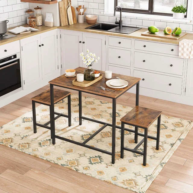 Alt view image 3 of 7 - 3-Piece Industrial Dining Table Set, Kitchen Table, Space Saving Dinette for Kitchen, Dining Room, Small Space, Breakfast Nook, Living Room, Party, Rustic Brown and Black BF75CZ01G1