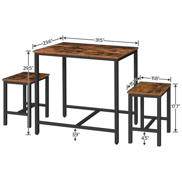 Alt view image 5 of 7 - 3-Piece Industrial Dining Table Set, Kitchen Table, Space Saving Dinette for Kitchen, Dining Room, Small Space, Breakfast Nook, Living Room, Party, Rustic Brown and Black BF75CZ01G1