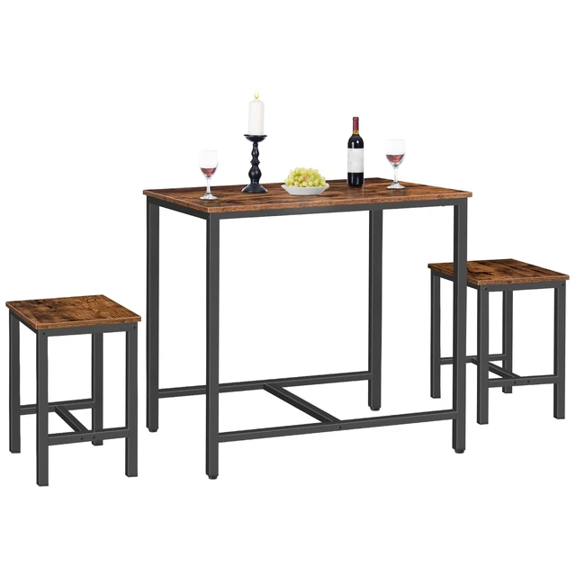 Alt view image 7 of 7 - 3-Piece Industrial Dining Table Set, Kitchen Table, Space Saving Dinette for Kitchen, Dining Room, Small Space, Breakfast Nook, Living Room, Party, Rustic Brown and Black BF75CZ01G1