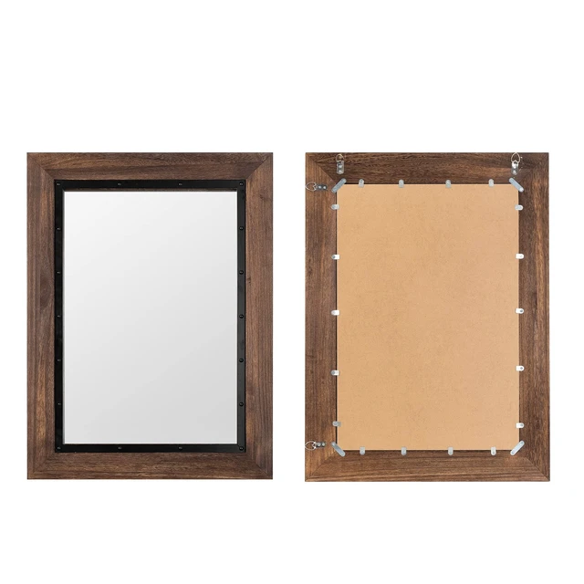 Alt view image 5 of 6 - Rustic Wooden Framed Wall Mirror, Natural Wood and Iron Bathroom Vanity Mirror for Farmhouse Decor, Vertical or Horizontal Hanging