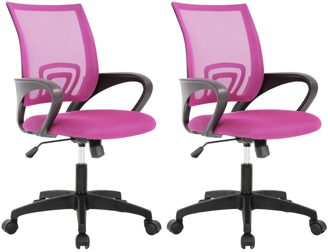 Main image of Ergonomic Office Chair | Mid-Back Swivel Desk Chair | Breathable Backrest & Lumbar Support | Adjustable Height | Sponge Seat | Rolling Wheels | Pink | for Adults & Women | Pack of 2