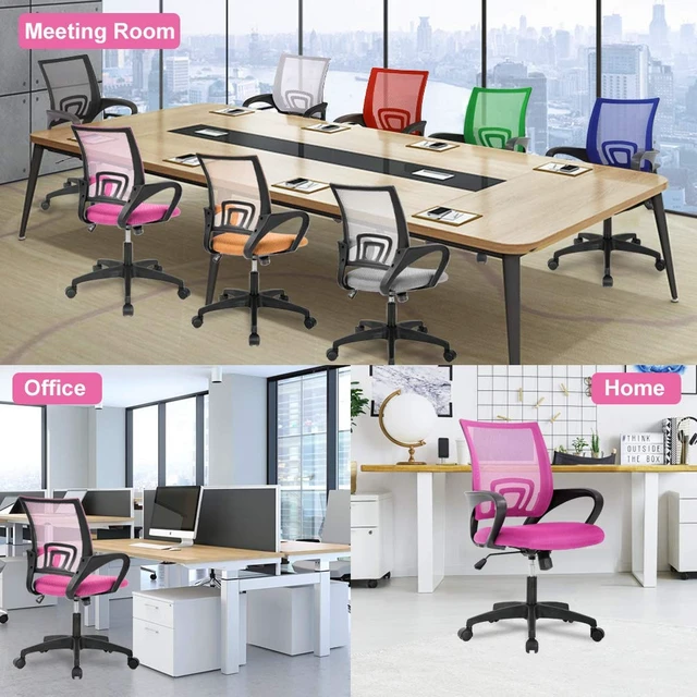 Alt view image 7 of 7 - Ergonomic Office Chair | Mid-Back Swivel Desk Chair | Breathable Backrest & Lumbar Support | Adjustable Height | Sponge Seat | Rolling Wheels | Pink | for Adults & Women | Pack of 2
