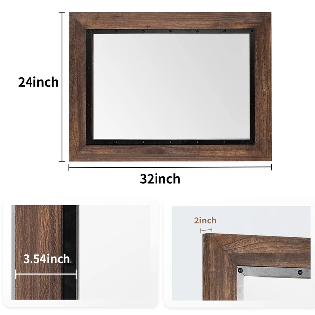 Alt view image 3 of 6 - Rustic Wooden Framed Wall Mirror, Natural Wood and Iron Bathroom Vanity Mirror for Farmhouse Decor, Vertical or Horizontal Hanging