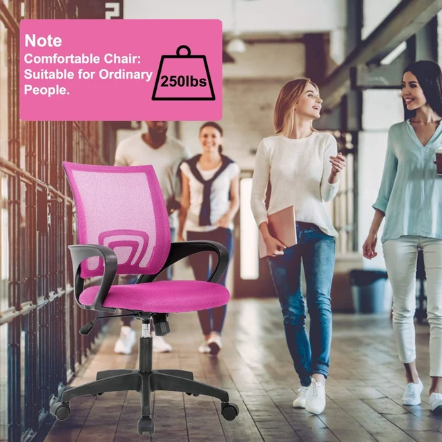 Alt view image 4 of 7 - Ergonomic Office Chair | Mid-Back Swivel Desk Chair | Breathable Backrest & Lumbar Support | Adjustable Height | Sponge Seat | Rolling Wheels | Pink | for Adults & Women | Pack of 2