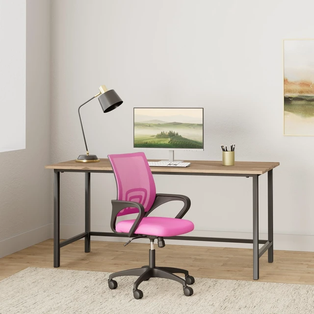 Alt view image 2 of 7 - Ergonomic Office Chair | Mid-Back Swivel Desk Chair | Breathable Backrest & Lumbar Support | Adjustable Height | Sponge Seat | Rolling Wheels | Pink | for Adults & Women | Pack of 2