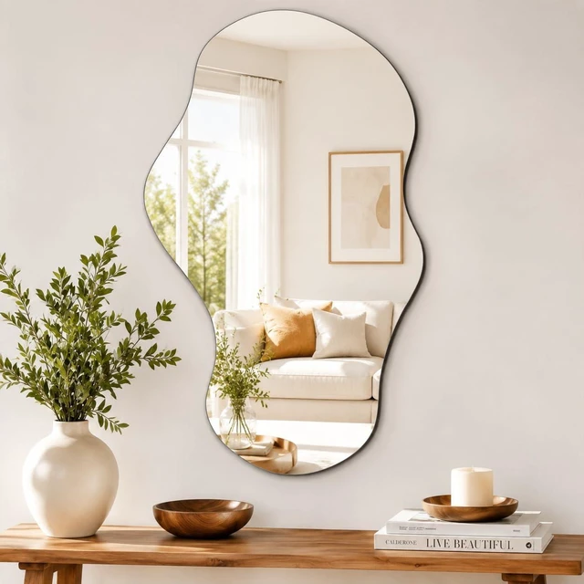 Main image of Irregular Wall Mirror Asymmetrical Mirror, 43''x24'' Decorative Modern Wall Decor for Bathroom Bedroom Living Room Entryway, Cloud Frameless, Wall Mounted(43''x24'', Cloud)