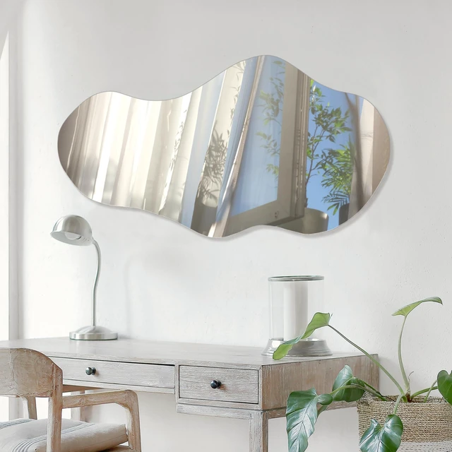 Alt view image 5 of 7 - Irregular Wall Mirror Asymmetrical Mirror, 43''x24'' Decorative Modern Wall Decor for Bathroom Bedroom Living Room Entryway, Cloud Frameless, Wall Mounted(43''x24'', Cloud)