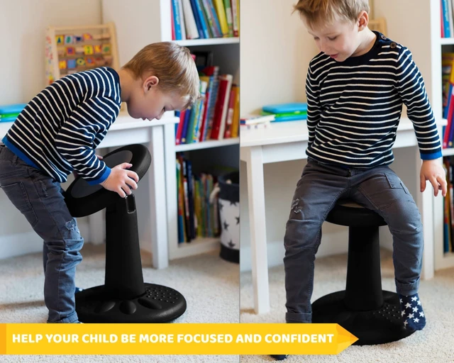 Alt view image 2 of 7 - ActiveChairs Kids Wobble Chair, Flexible Elementary Classroom Seating, Improves Focus, Posture and Helps ADHD/ADD, Sensory Chair, Active Fidget Chairs, Pre-Teen 17.75" Stool, Ages 7-12, Black