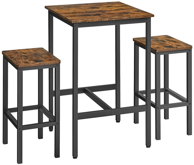 Main image of Bar Table and Chairs Set, Square Table with 2 Stools, Dining Pub Set for 2, Space Saving for Kitchen Breakfast, Living Room, Party Room, Rustic Brown and Ink Black