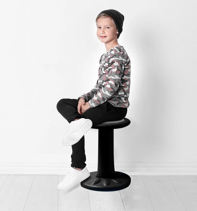 Alt view image 6 of 7 - ActiveChairs Kids Wobble Chair, Flexible Elementary Classroom Seating, Improves Focus, Posture and Helps ADHD/ADD, Sensory Chair, Active Fidget Chairs, Pre-Teen 17.75" Stool, Ages 7-12, Black