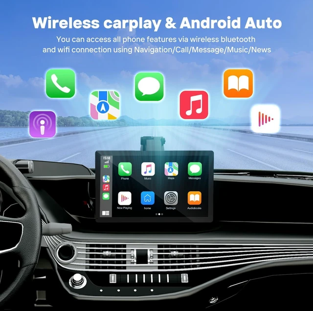 Alt view image 2 of 7 - 9" Wireless Apple Carplay Screen for Car with OTA Update, Backup Camera | Touchscreen Apple Carplay & Android Auto with Voice Control/GPS Navigation/Mirror Link/Bluetooth 5.0/AUX/FM