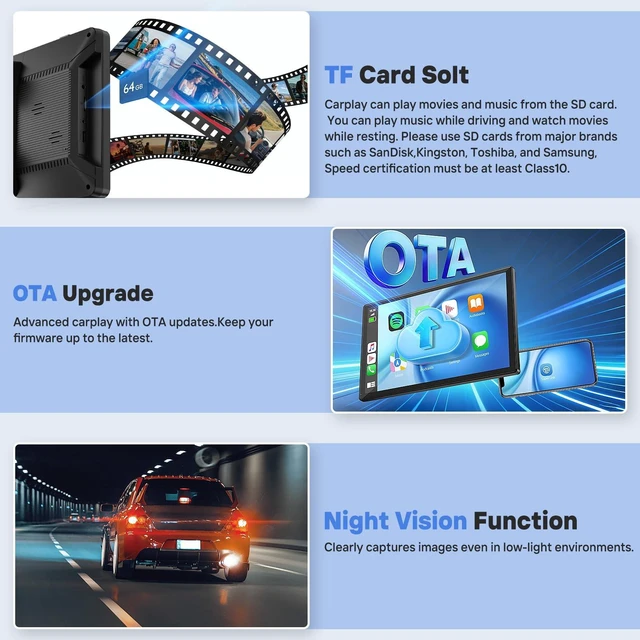 Alt view image 6 of 7 - 9" Wireless Apple Carplay Screen for Car with OTA Update, Backup Camera | Touchscreen Apple Carplay & Android Auto with Voice Control/GPS Navigation/Mirror Link/Bluetooth 5.0/AUX/FM