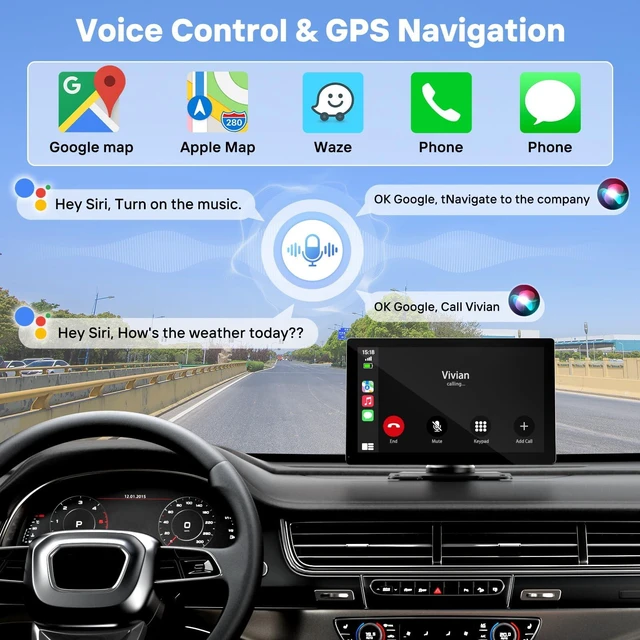 Alt view image 3 of 7 - 9" Wireless Apple Carplay Screen for Car with OTA Update, Backup Camera | Touchscreen Apple Carplay & Android Auto with Voice Control/GPS Navigation/Mirror Link/Bluetooth 5.0/AUX/FM