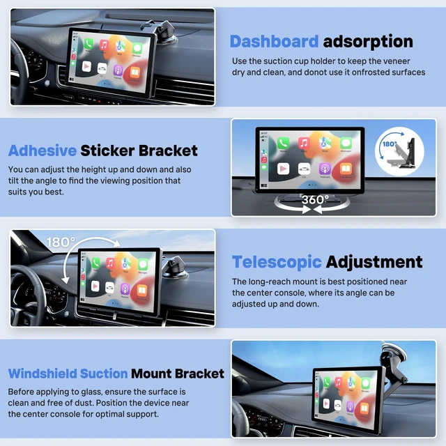 Alt view image 7 of 7 - 9" Wireless Apple Carplay Screen for Car with OTA Update, Backup Camera | Touchscreen Apple Carplay & Android Auto with Voice Control/GPS Navigation/Mirror Link/Bluetooth 5.0/AUX/FM