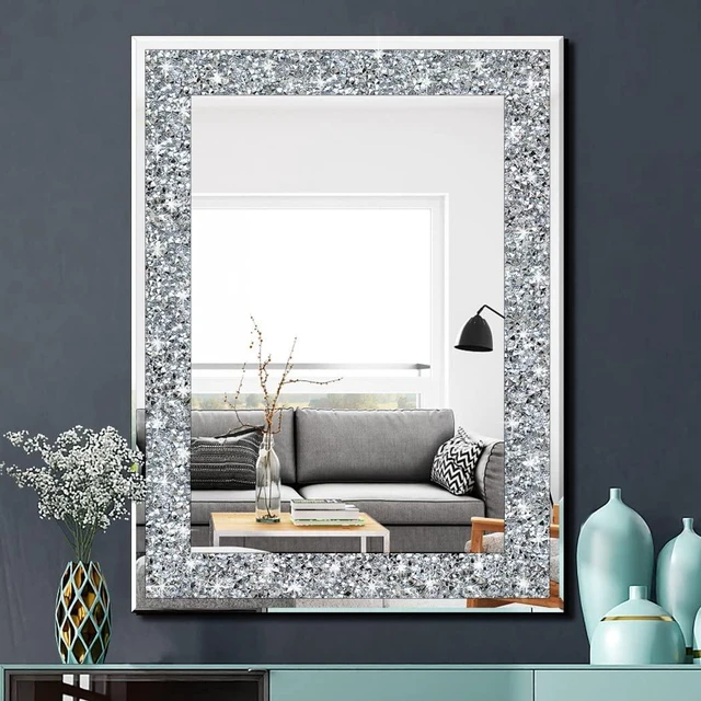 Main image of Crystal Crush Diamond Rectangle Silver Mirror for Wall Decoration 24x32inch Wall Hang Frameless Mirror Acrylic Diamond Decor.
