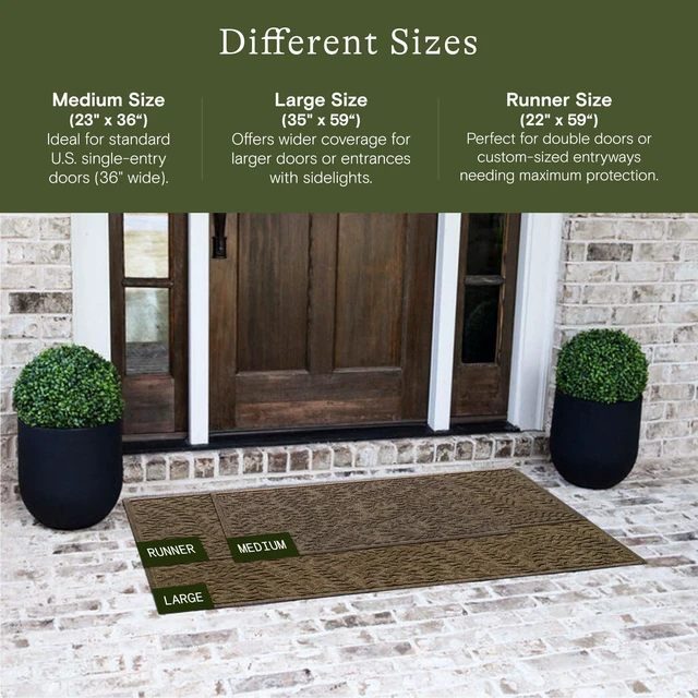 Alt view image 2 of 7 - Boxwood Front Door Mat Indoor Outdoor Entrance, All-Weather Mats | Heavy Duty Outdoor Doormats, Non-Slip Rubber Backing, Dirt & Moisture Trapper, Low Profile, Made in USA, 22"x59", Camel