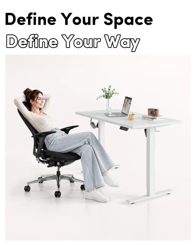 Alt view image 2 of 7 - Standing Desk, 55 × 24 Inches Electric Height Adjustable, Sit and Stand Up, Computer Office Desk with Splice Board, White Frame/White TOP
