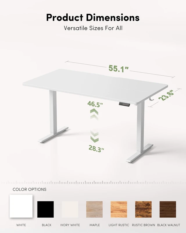 Alt view image 3 of 7 - Standing Desk, 55 × 24 Inches Electric Height Adjustable, Sit and Stand Up, Computer Office Desk with Splice Board, White Frame/White TOP