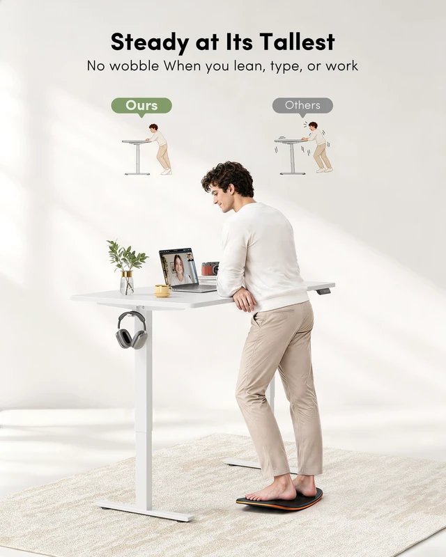 Alt view image 4 of 7 - Standing Desk, 55 × 24 Inches Electric Height Adjustable, Sit and Stand Up, Computer Office Desk with Splice Board, White Frame/White TOP