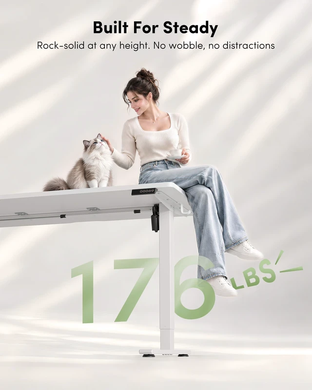 Alt view image 5 of 7 - Standing Desk, 55 × 24 Inches Electric Height Adjustable, Sit and Stand Up, Computer Office Desk with Splice Board, White Frame/White TOP