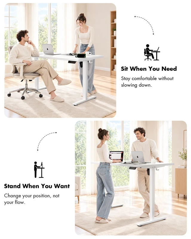 Alt view image 7 of 7 - Standing Desk, 55 × 24 Inches Electric Height Adjustable, Sit and Stand Up, Computer Office Desk with Splice Board, White Frame/White TOP