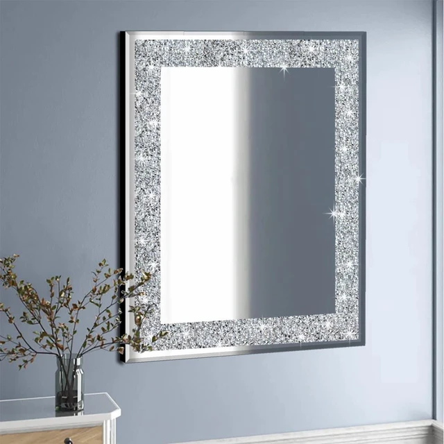 Alt view image 5 of 7 - Crystal Crush Diamond Rectangle Silver Mirror for Wall Decoration 24x32inch Wall Hang Frameless Mirror Acrylic Diamond Decor.