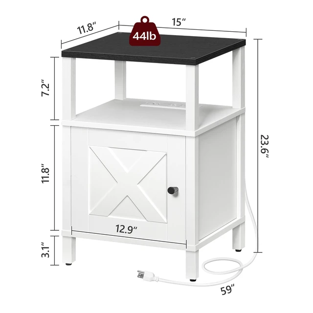 Alt view image 2 of 7 - Set of 2 Farmhouse Nightstand with Charging Station, Night Stand End Table with USB Ports, Barn Door Bedside Table with Storage Cabinet, Modern Side Table for Bedroom, Small Space, Black