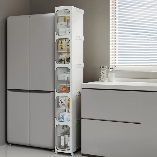 Main image of 5-Tier Tall Slim Narrow Bathroom Storage Cabinet, White | Tool Free Assembly, Adjustable Shelves, Fits for Narrow Spaces, Reinforced Stability, Magnetic Clear Door