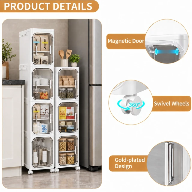 Alt view image 4 of 7 - 5-Tier Tall Slim Narrow Bathroom Storage Cabinet, White | Tool Free Assembly, Adjustable Shelves, Fits for Narrow Spaces, Reinforced Stability, Magnetic Clear Door