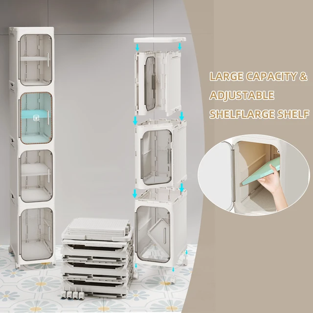 Alt view image 6 of 7 - 5-Tier Tall Slim Narrow Bathroom Storage Cabinet, White | Tool Free Assembly, Adjustable Shelves, Fits for Narrow Spaces, Reinforced Stability, Magnetic Clear Door