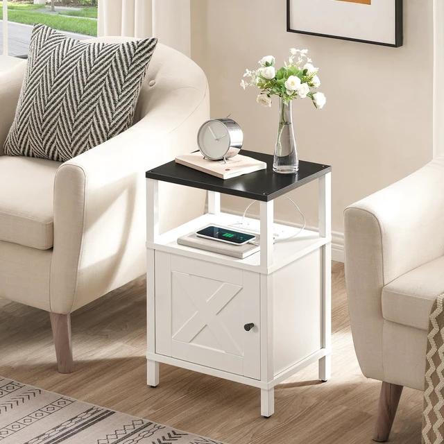 Alt view image 5 of 7 - Set of 2 Farmhouse Nightstand with Charging Station, Night Stand End Table with USB Ports, Barn Door Bedside Table with Storage Cabinet, Modern Side Table for Bedroom, Small Space, Black