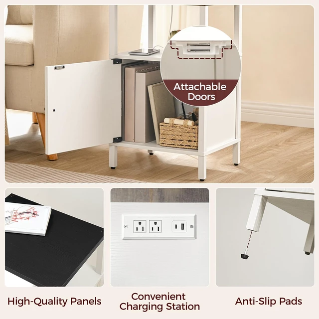 Alt view image 6 of 7 - Set of 2 Farmhouse Nightstand with Charging Station, Night Stand End Table with USB Ports, Barn Door Bedside Table with Storage Cabinet, Modern Side Table for Bedroom, Small Space, Black