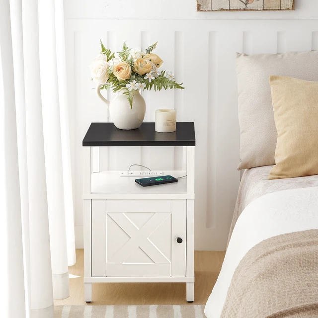 Alt view image 7 of 7 - Set of 2 Farmhouse Nightstand with Charging Station, Night Stand End Table with USB Ports, Barn Door Bedside Table with Storage Cabinet, Modern Side Table for Bedroom, Small Space, Black