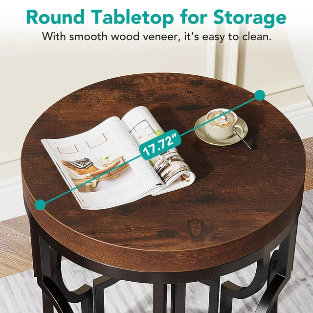 Alt view image 5 of 7 - Round End Table, Industrial SideTable with Metal Hollow Frame, Small Bedside Table Nightstand for Living Room, Bedroom, Easy Assembly (Rustic Brown,1PC)