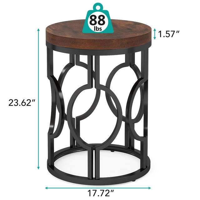 Alt view image 7 of 7 - Round End Table, Industrial SideTable with Metal Hollow Frame, Small Bedside Table Nightstand for Living Room, Bedroom, Easy Assembly (Rustic Brown,1PC)