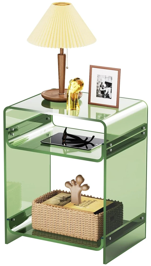 Main image of Acrylic End Table Record Player Table with Storage Shelf Clear Side Table Nightstand (15.7x19.7x11.8) (Green)