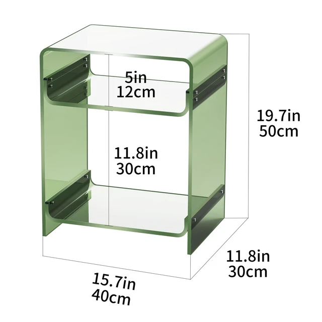 Alt view image 7 of 7 - Acrylic End Table Record Player Table with Storage Shelf Clear Side Table Nightstand (15.7x19.7x11.8) (Green)